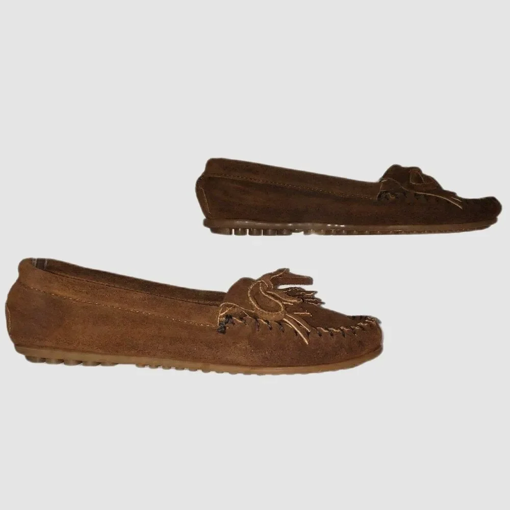 MINNETONKA Brown Suede Moccasins Loafers Shoes Girls Size 7.5